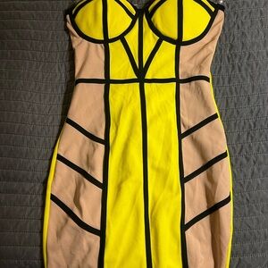Yellow and Tan Strapless Dress